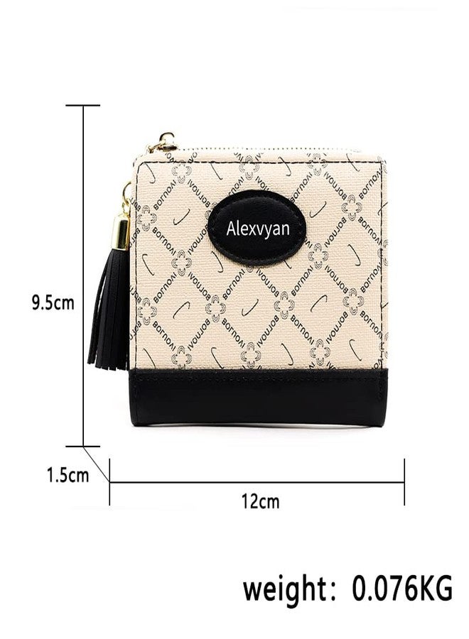 أليكسفيان محفظة أليكسفيان سوداء صغيرة ثنائية الطي للنساء - محفظة متعددة الاستخدامات من الجلد الصناعي | حامل بطاقات ائتمان | جيب للعملات المعدنية بسحاب - حافظة بطاقات صغيرة آمنة / محفظة هدايا للنساء والفتيات بنمط تجريدي - Image 2